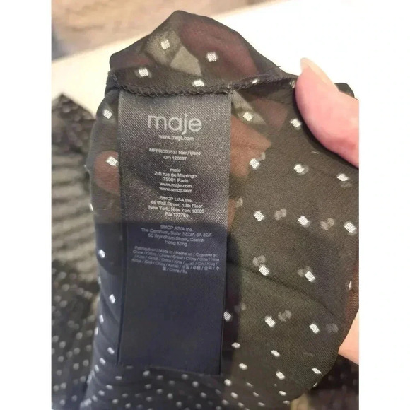 Maje Polka Dot Ruffle Long Sleeve Knee Length Dress. Black White Size 38 - Picture 4 of 6